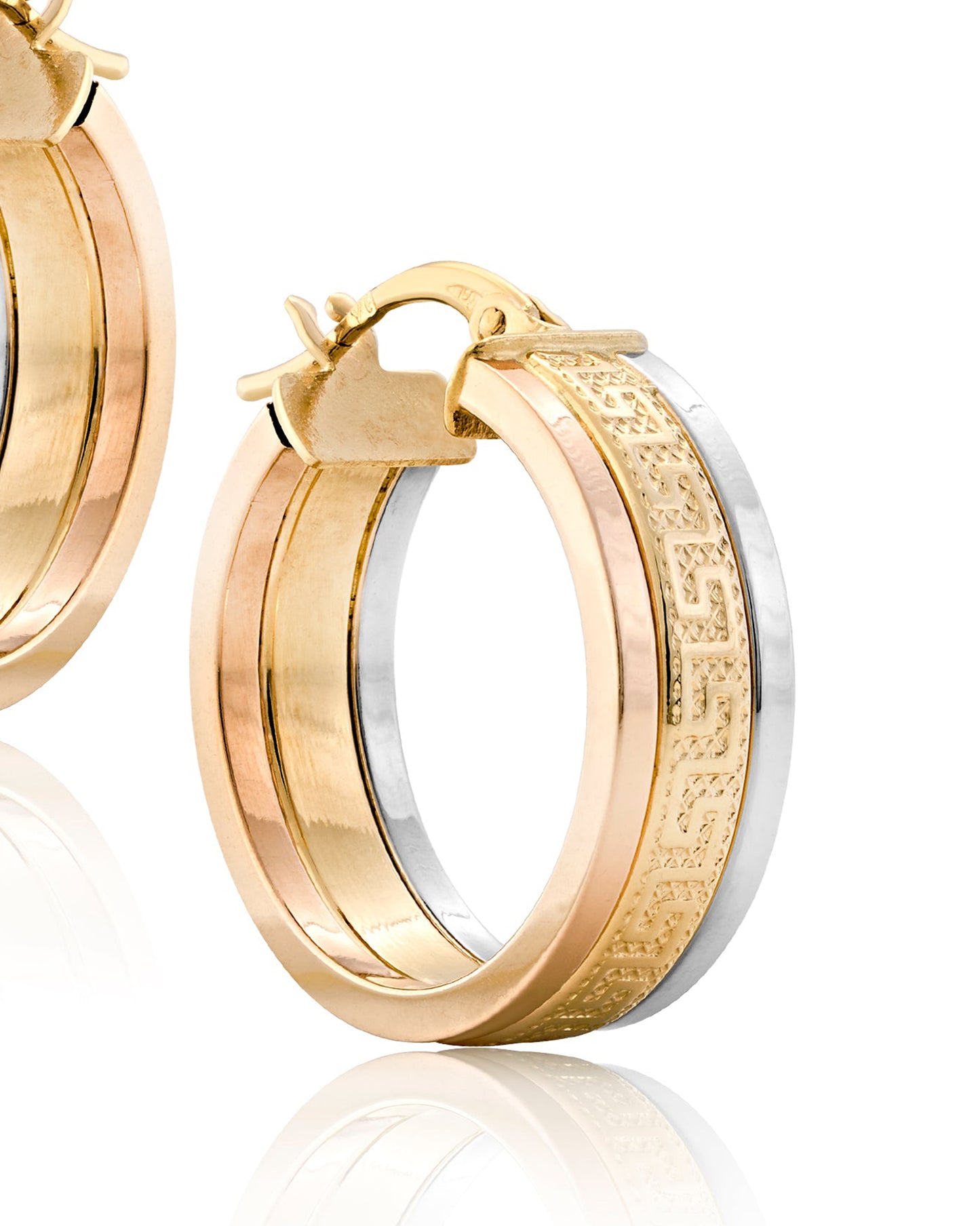Elegant Tri-Tone Textured Hoop Earrings