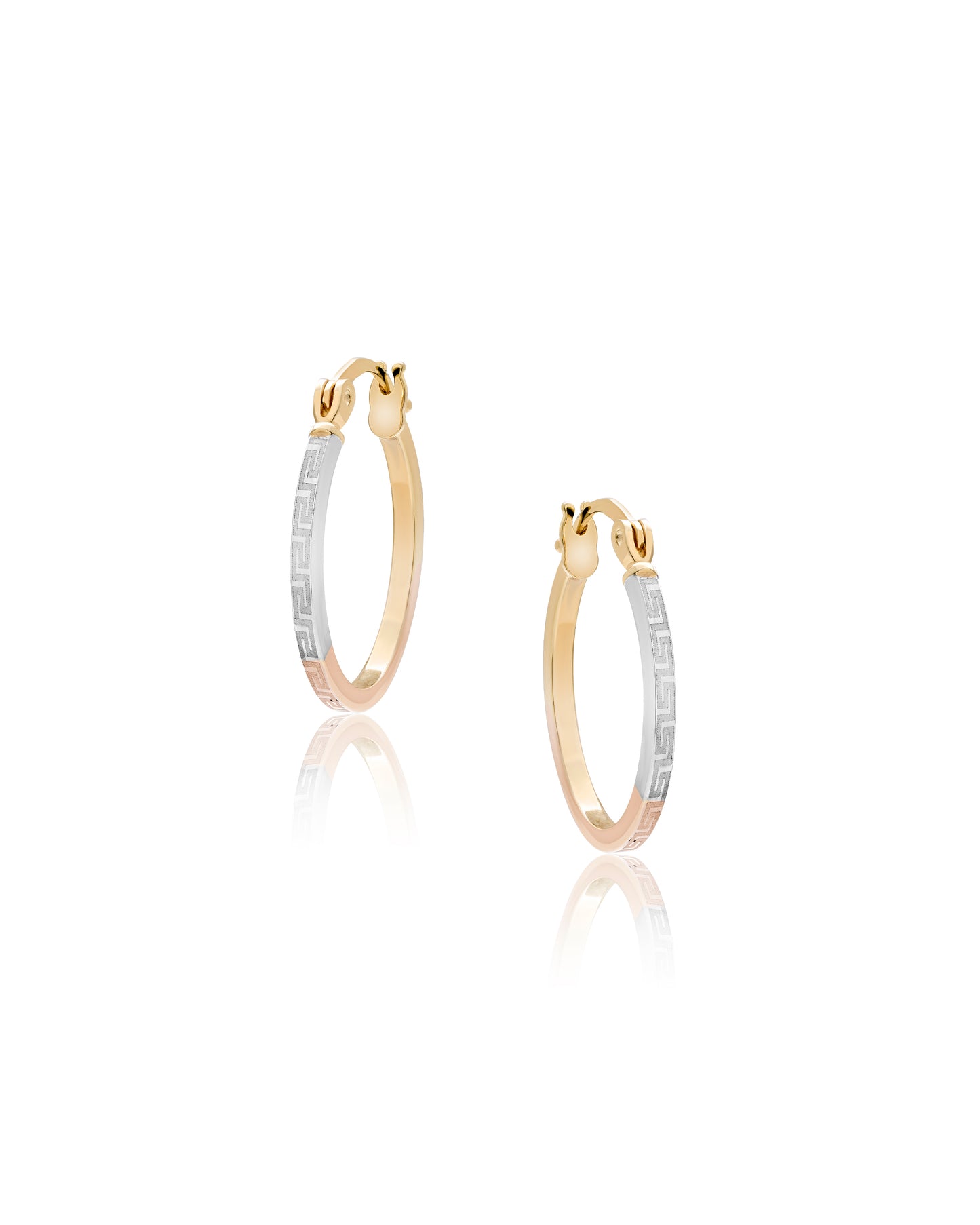 Dual Tone Greek Key Hoop Earrings