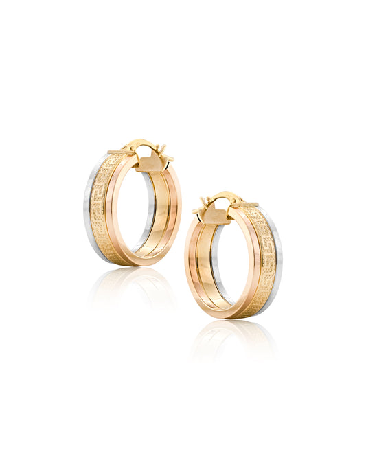 Elegant Tri-Tone Textured Hoop Earrings