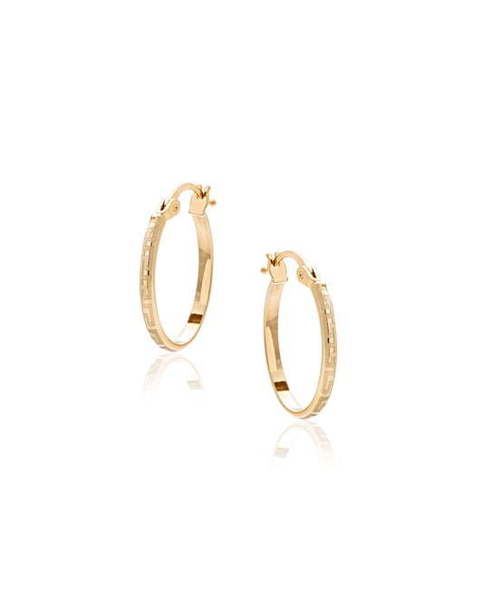 Stylish Gold Greek Key Hoop Earrings