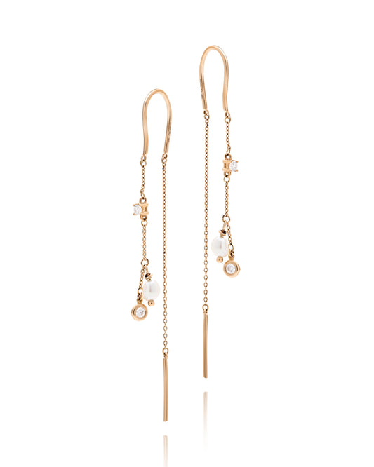 Elegance in Gold: Pearl and Diamond Cascade Earrings