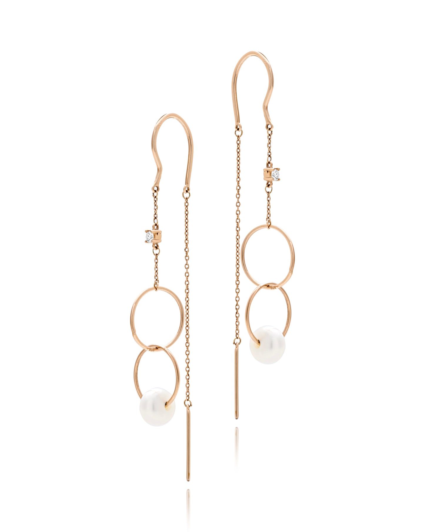 Geometric Gold Pearl and Diamond Earrings